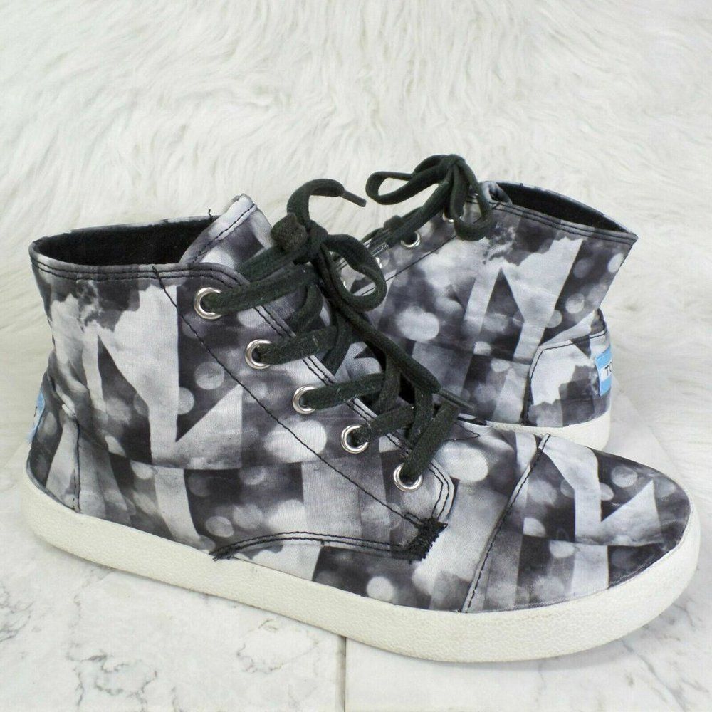 TOM’s Black And White Silky High Top Sneakers women's size 6.5